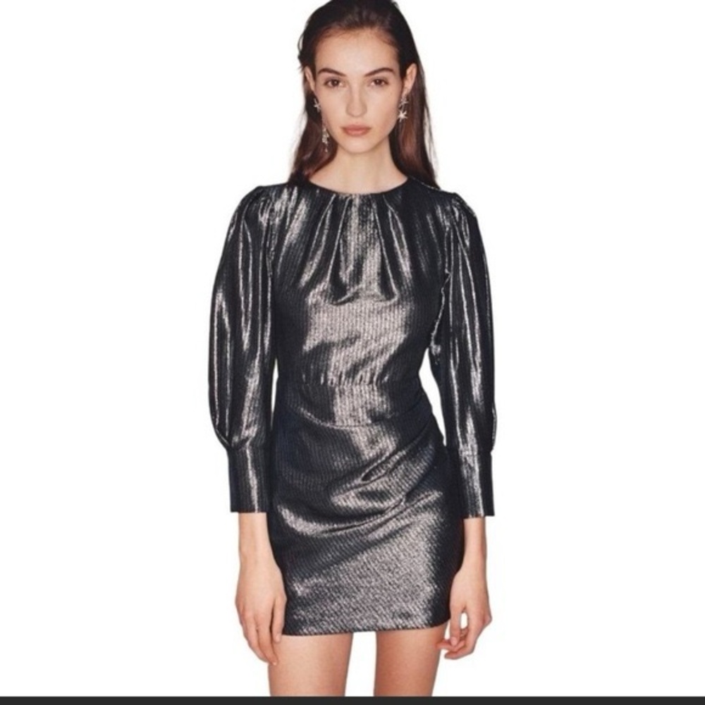 Maje Shimmering Silver Long Sleeve Dress